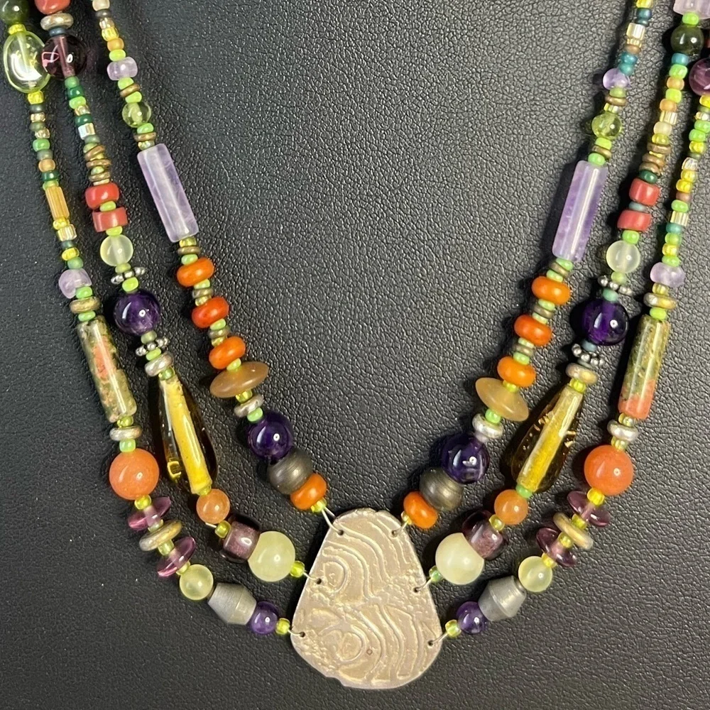 KVK .999 Fine Silver + Semi Precious Gem Necklace D2